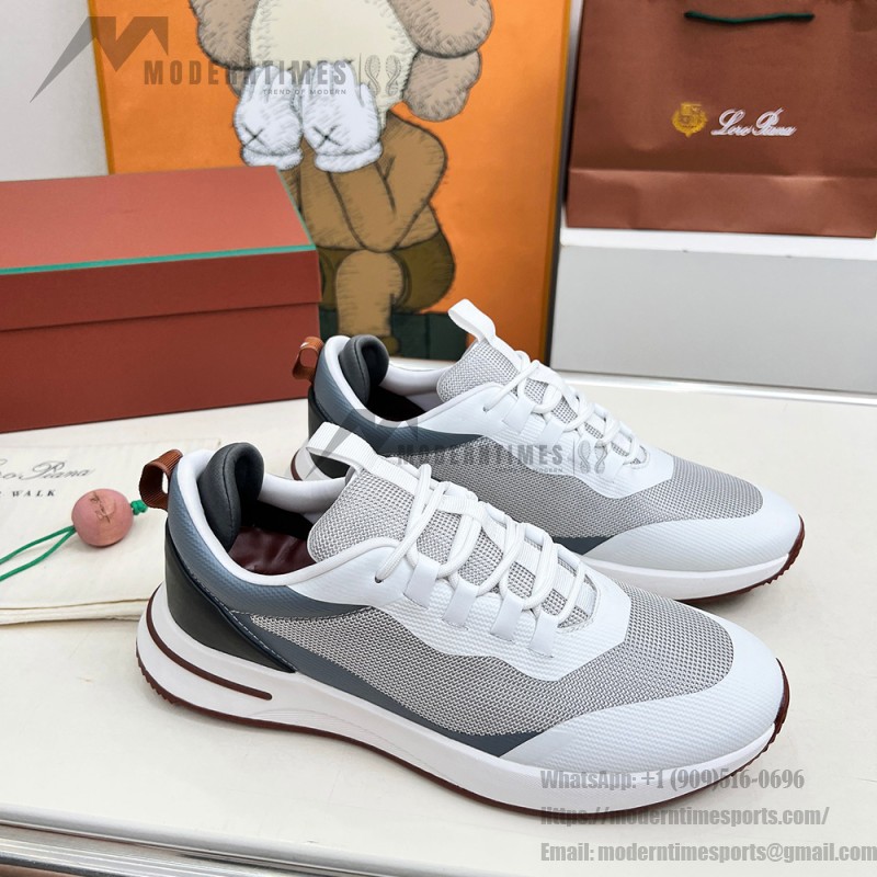 Loro Piana FAM1718-1000 weiße Ledersneaker Loro Piana FAM1718-1000 weiße Sneaker Vorderansicht mit roten Details