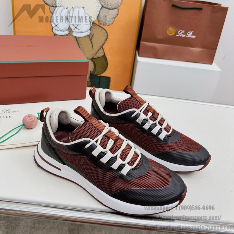 Loro Piana FAM1718-F6T5 olive grüne Ledersneaker Loro Piana FAM1718-F6T5 olive grüne Sneaker Vorderansicht mit braunen Details