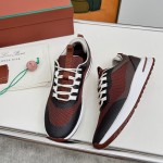 Loro Piana FAM1718-F6T5 olive grüne Ledersneaker Loro Piana FAM1718-F6T5 olive grüne Sneaker Vorderansicht mit braunen Details