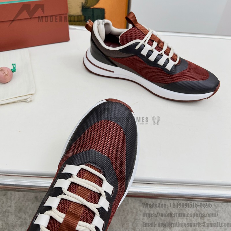 Loro Piana FAM1718-F6T5 olive grüne Ledersneaker Loro Piana FAM1718-F6T5 olive grüne Sneaker Vorderansicht mit braunen Details