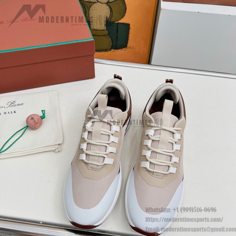 Loro Piana FAM1718-F6II Beige Leather Sneakers Loro Piana FAM1718-F6II Beige Sneakers Front View with Brown Detailing