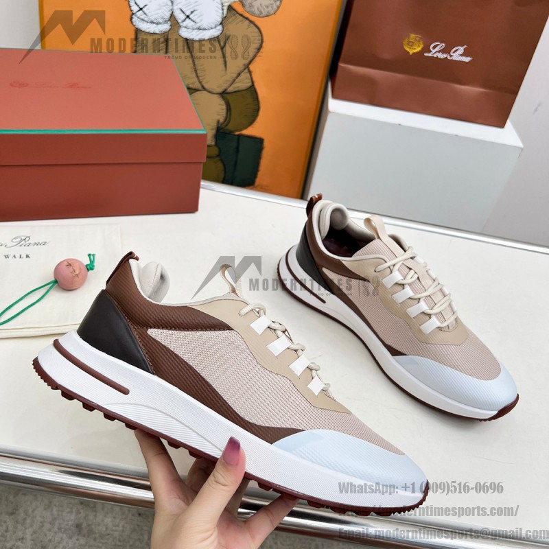 Loro Piana FAM1718-F6II Beige Leather Sneakers Loro Piana FAM1718-F6II Beige Sneakers Front View with Brown Detailing