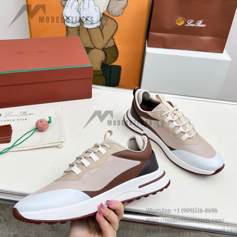 Loro Piana FAM1718-F6II Beige Leather Sneakers Loro Piana FAM1718-F6II Beige Sneakers Front View with Brown Detailing