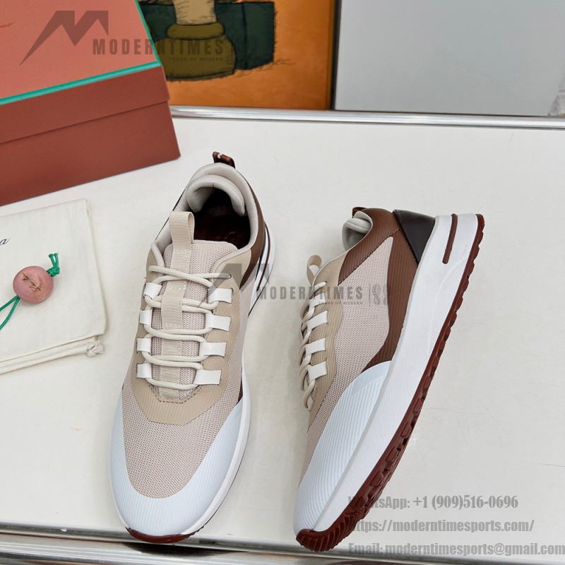 Loro Piana FAM1718-F6II Beige Leather Sneakers Loro Piana FAM1718-F6II Beige Sneakers Front View with Brown Detailing