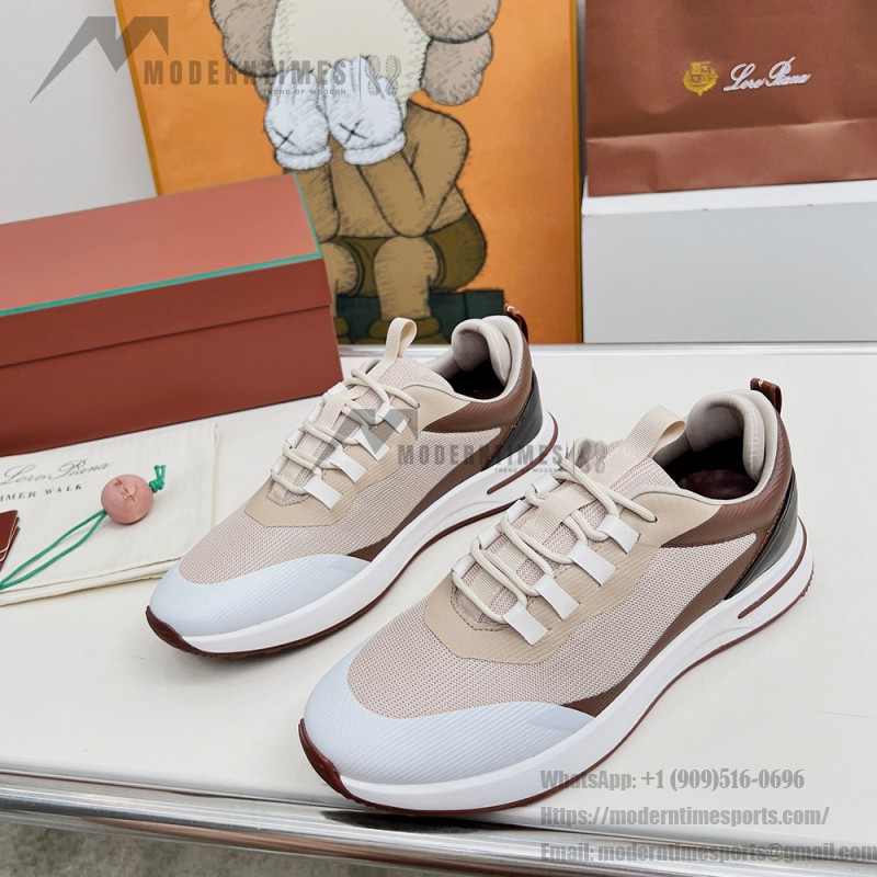Loro Piana FAM1718-F6II Beige Leather Sneakers Loro Piana FAM1718-F6II Beige Sneakers Front View with Brown Detailing