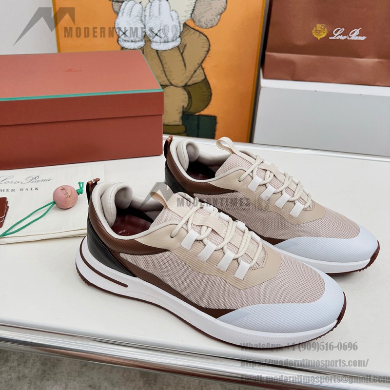 Loro Piana FAM1718-F6II Beige Leather Sneakers Loro Piana FAM1718-F6II Beige Sneakers Front View with Brown Detailing