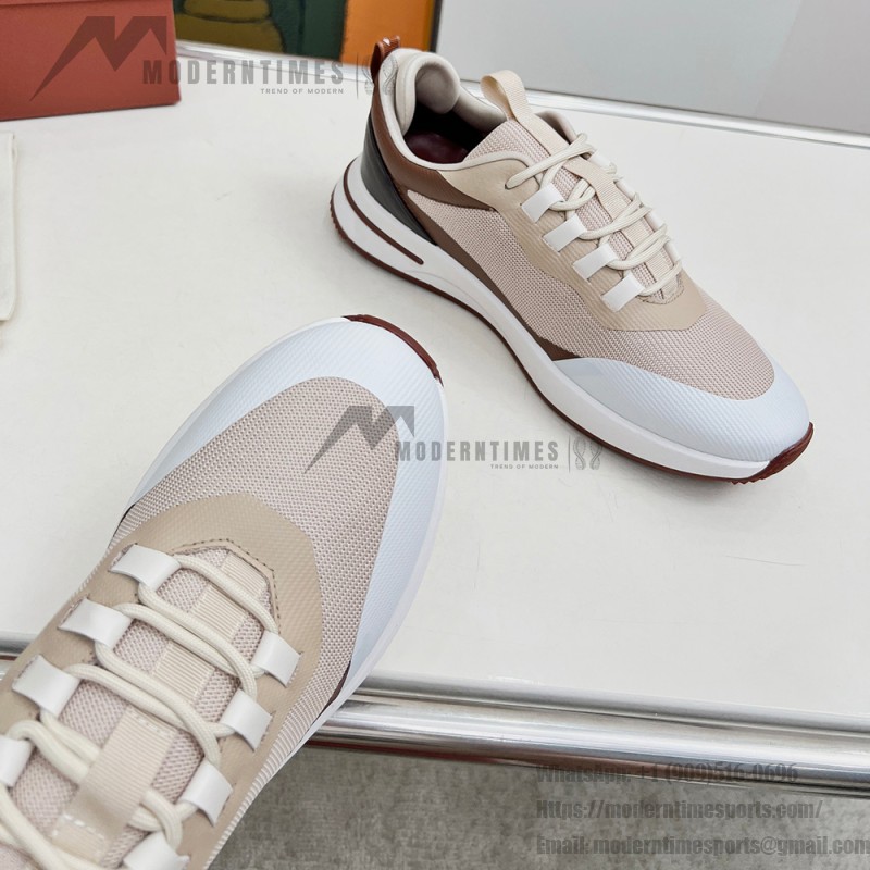 Loro Piana FAM1718-F6II Beige Leather Sneakers Loro Piana FAM1718-F6II Beige Sneakers Front View with Brown Detailing