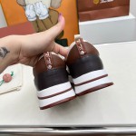 Loro Piana FAM1718-F6II Beige Leather Sneakers Loro Piana FAM1718-F6II Beige Sneakers Front View with Brown Detailing