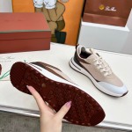Loro Piana FAM1718-F6II Beige Leather Sneakers Loro Piana FAM1718-F6II Beige Sneakers Front View with Brown Detailing
