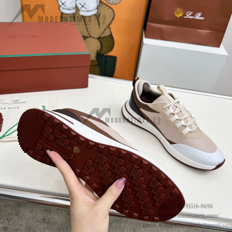 Loro Piana FAM1718-F6II Beige Leather Sneakers Loro Piana FAM1718-F6II Beige Sneakers Front View with Brown Detailing