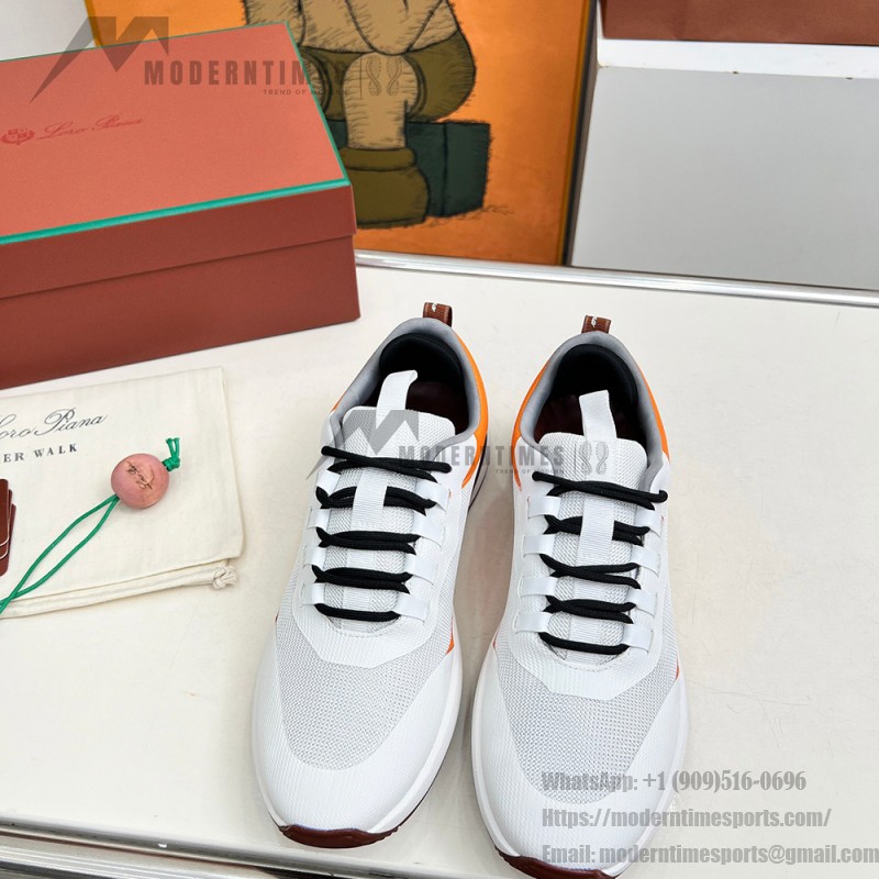 Loro Piana FAM1718-1000 weiße Ledersneaker Loro Piana FAM1718-1000 weiße Sneaker Vorderansicht mit roten Details