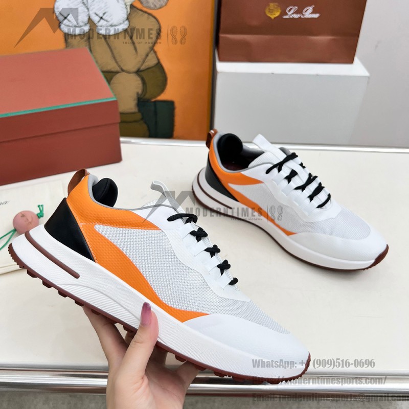 Loro Piana FAM1718-1000 weiße Ledersneaker Loro Piana FAM1718-1000 weiße Sneaker Vorderansicht mit roten Details