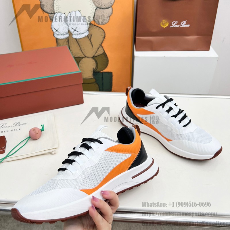 Loro Piana FAM1718-1000 weiße Ledersneaker Loro Piana FAM1718-1000 weiße Sneaker Vorderansicht mit roten Details