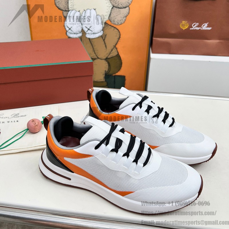 Loro Piana FAM1718-1000 weiße Ledersneaker Loro Piana FAM1718-1000 weiße Sneaker Vorderansicht mit roten Details