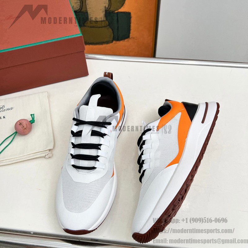 Loro Piana FAM1718-1000 weiße Ledersneaker Loro Piana FAM1718-1000 weiße Sneaker Vorderansicht mit roten Details