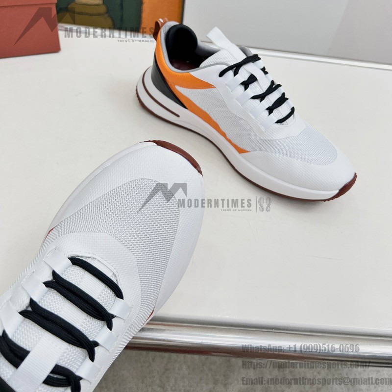 Loro Piana FAM1718-1000 weiße Ledersneaker Loro Piana FAM1718-1000 weiße Sneaker Vorderansicht mit roten Details