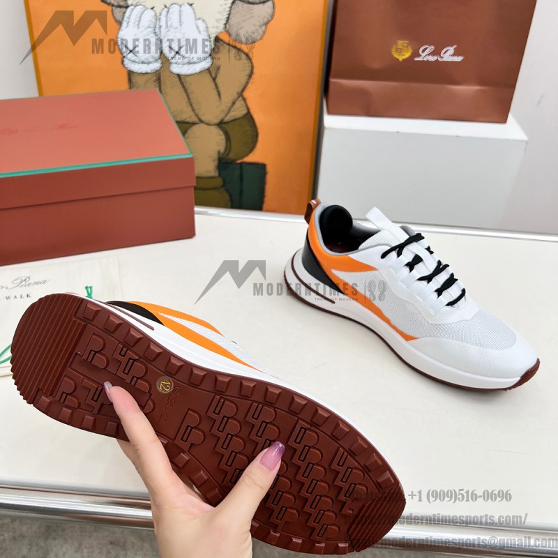 Loro Piana FAM1718-1000 weiße Ledersneaker Loro Piana FAM1718-1000 weiße Sneaker Vorderansicht mit roten Details