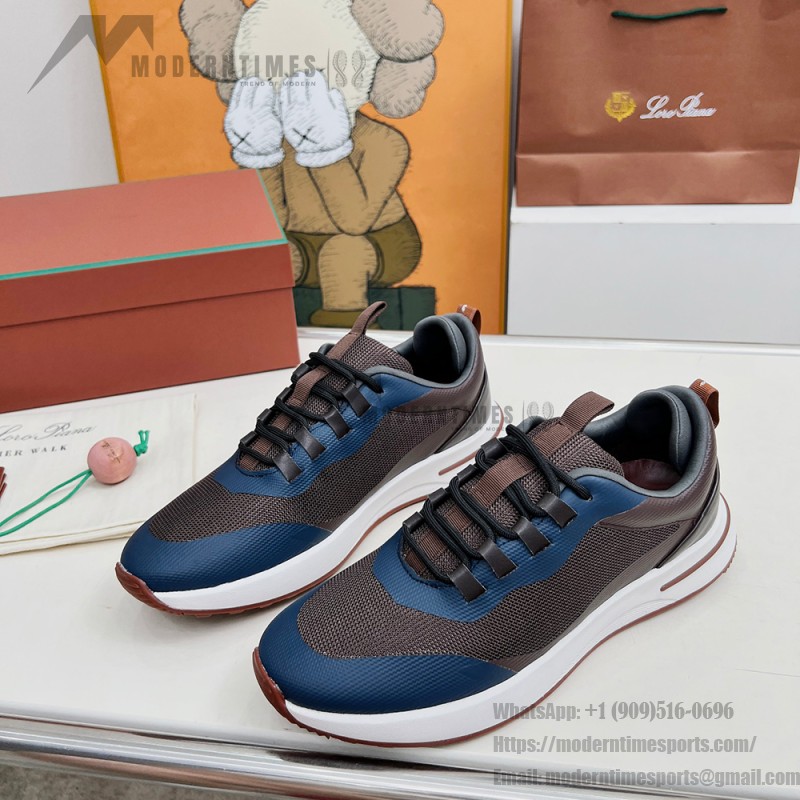 Loro Piana FAM1718-8000 Black Leather Sneakers Loro Piana FAM1718-8000 Black Sneakers Front View with White and Brown Detailing