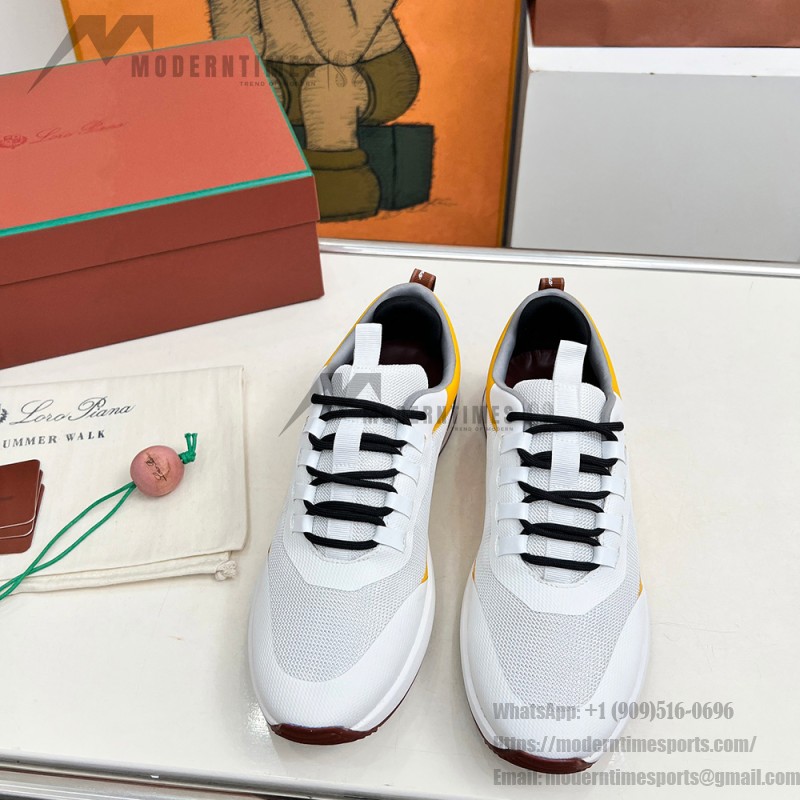 Loro Piana FAM1718-1000 weiße Ledersneaker Loro Piana FAM1718-1000 weiße Sneaker Vorderansicht mit roten Details