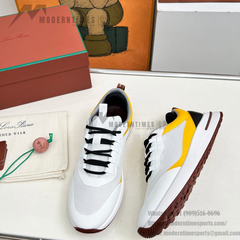 Loro Piana FAM1718-1000 weiße Ledersneaker Loro Piana FAM1718-1000 weiße Sneaker Vorderansicht mit roten Details