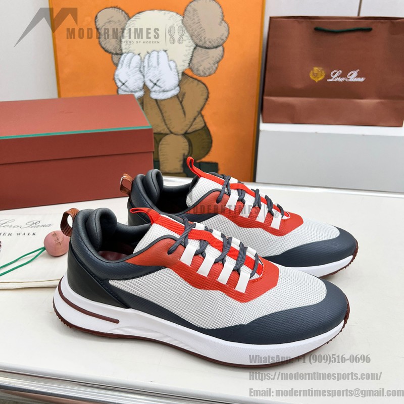 Loro Piana FAM1718-8000 Black Leather Sneakers Loro Piana FAM1718-8000 Black Sneakers Front View with White and Brown Detailing
