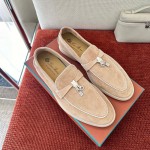 Loro Piana Women's Summer Charms Walk Loafer FAL5899-30D3 Pink Leather Loafers Loro Piana Women's Summer Charms Walk Loafer FAL5899-30D3 Front View Pink Leather Loafers