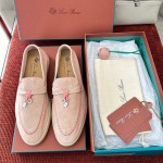 Loro Piana Women's Summer Charms Walk Loafer FAL5899-30D3 Pink Leather Loafers Loro Piana Women's Summer Charms Walk Loafer FAL5899-30D3 Front View Pink Leather Loafers