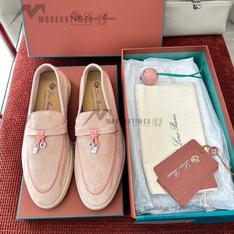 Loro Piana Women's Summer Charms Walk Loafer FAL5899-30D3 Pink Leather Loafers Loro Piana Women's Summer Charms Walk Loafer FAL5899-30D3 Front View Pink Leather Loafers