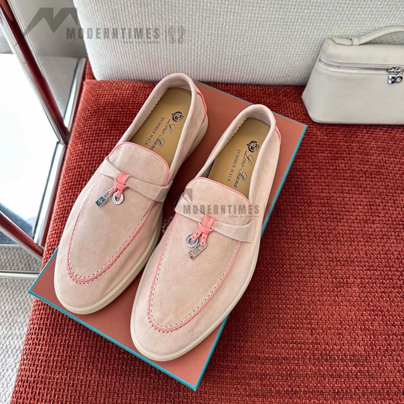 Loro Piana Women's Summer Charms Walk Loafer FAL5899-30D3 Pink Leather Loafers Loro Piana Women's Summer Charms Walk Loafer FAL5899-30D3 Front View Pink Leather Loafers