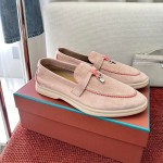 Loro Piana Women's Summer Charms Walk Loafer FAL5899-30D3 Pink Leather Loafers Loro Piana Women's Summer Charms Walk Loafer FAL5899-30D3 Front View Pink Leather Loafers