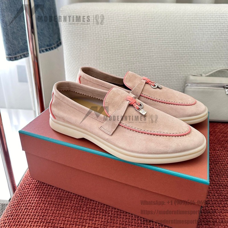 Loro Piana Women's Summer Charms Walk Loafer FAL5899-30D3 Pink Leather Loafers Loro Piana Women's Summer Charms Walk Loafer FAL5899-30D3 Front View Pink Leather Loafers