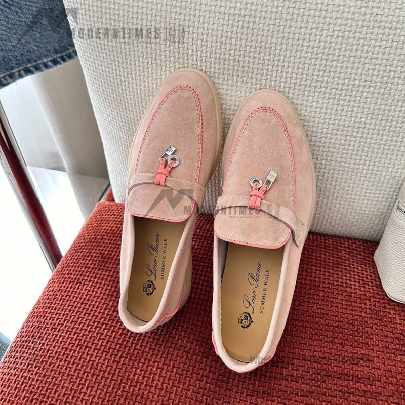 Loro Piana Women's Summer Charms Walk Loafer FAL5899-30D3 Pink Leather Loafers Loro Piana Women's Summer Charms Walk Loafer FAL5899-30D3 Front View Pink Leather Loafers