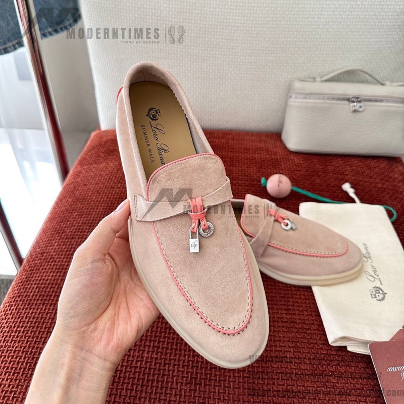 Loro Piana Women's Summer Charms Walk Loafer FAL5899-30D3 Pink Leather Loafers Loro Piana Women's Summer Charms Walk Loafer FAL5899-30D3 Front View Pink Leather Loafers
