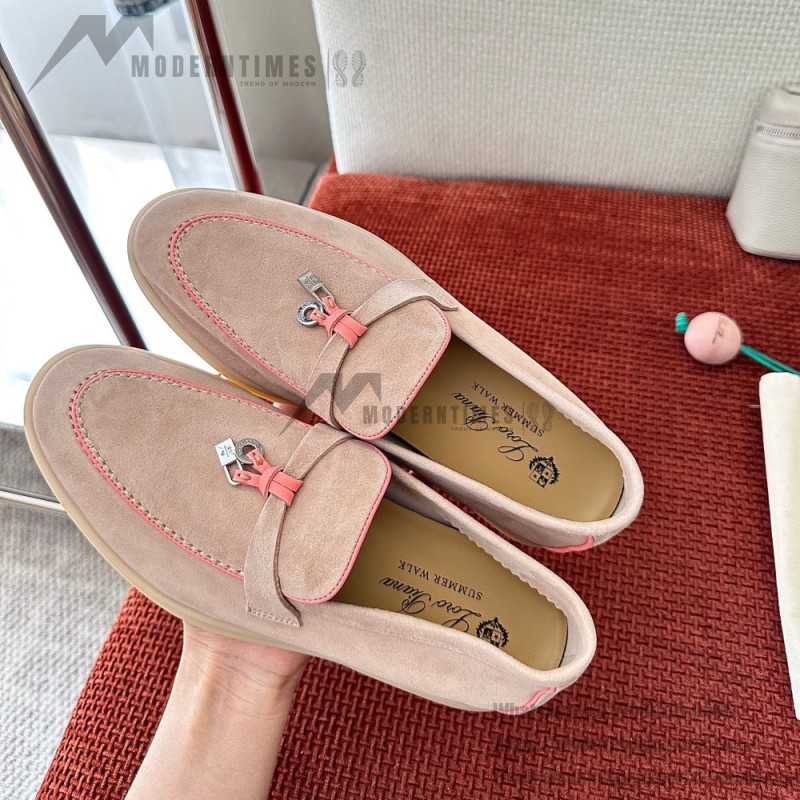 Loro Piana Women's Summer Charms Walk Loafer FAL5899-30D3 Pink Leather Loafers Loro Piana Women's Summer Charms Walk Loafer FAL5899-30D3 Front View Pink Leather Loafers