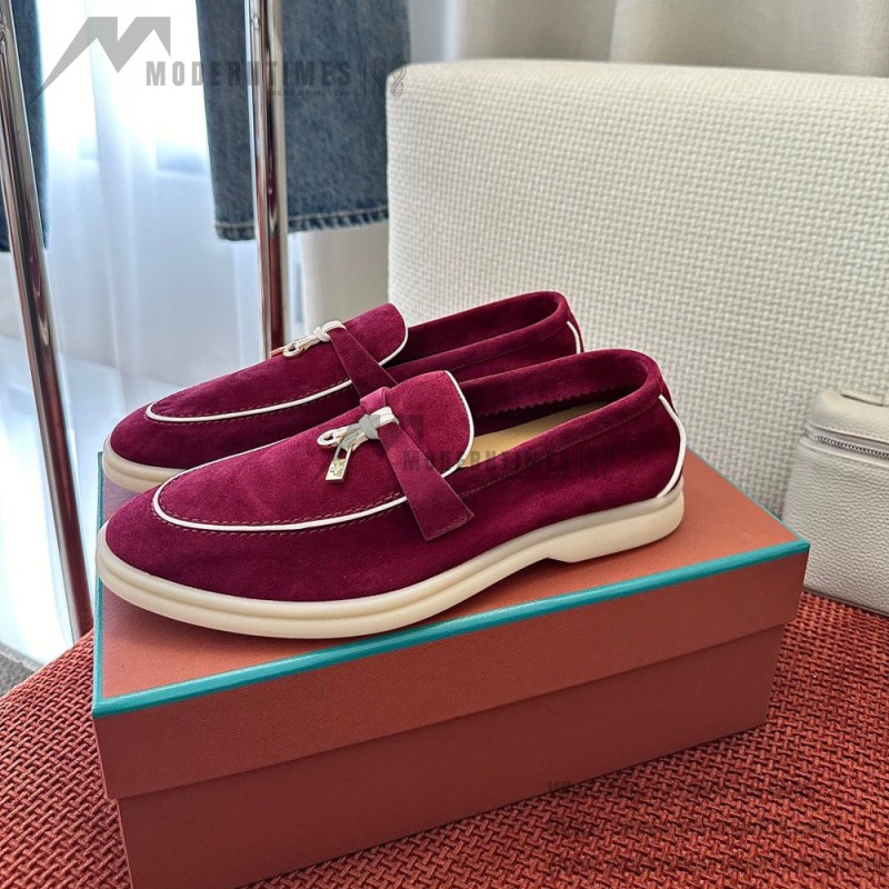 Loro Piana Women's Summer Charms Walk Loafer FAL5899-Q07N Front View Azuki Beans Leather Loafers