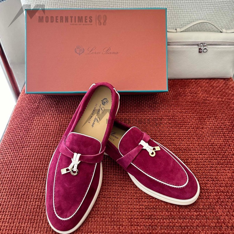 Loro Piana Women's Summer Charms Walk Loafer FAL5899-Q07N Front View Azuki Beans Leather Loafers