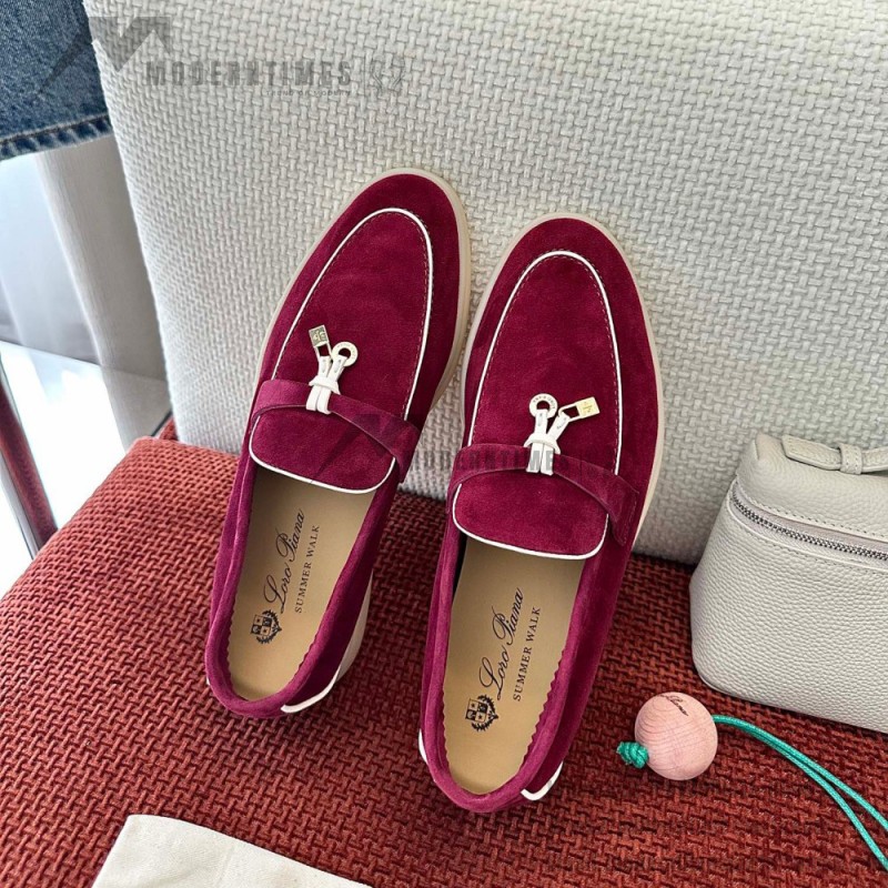 Loro Piana Women's Summer Charms Walk Loafer FAL5899-Q07N Front View Azuki Beans Leather Loafers