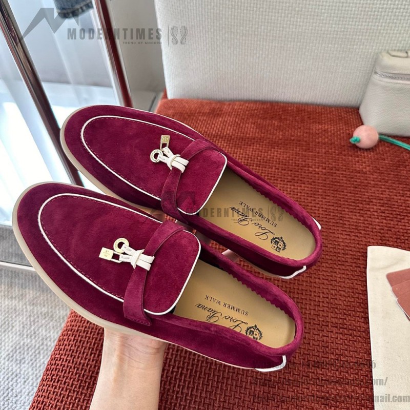 Loro Piana Women's Summer Charms Walk Loafer FAL5899-Q07N Front View Azuki Beans Leather Loafers