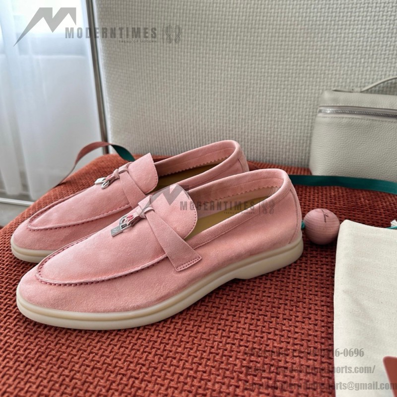 Loro Piana サマーチャームズ ウォーク ローファー FAE5444-30AT フラワリングチェリー 女性用 コンフォートシューズ 正面ビュー