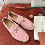 Loro Piana サマーチャームズ ウォーク ローファー FAE5444-30AT フラワリングチェリー 女性用 コンフォートシューズ 正面ビュー