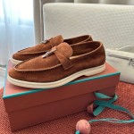 Loro Piana サマーチャームズ ウォーク ローファー FAE5444-E424 サドルブラウン 女性靴 Loro Piana サマーチャームズ ウォーク ローファー FAE5444-E424 サドルブラウン 女性用 コンフォートシューズ 正面ビュー
