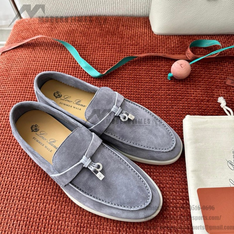 Loro Piana サマーチャームズ ウォーク ローファー FAE5444-W13O ブルーフローライト 女性用 コンフォートシューズ 正面ビュー