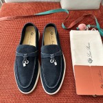 Loro Piana サマーチャームズ ウォーク ローファー FAE5444-W13O ブルーフローライト 女性用 コンフォートシューズ 正面ビュー