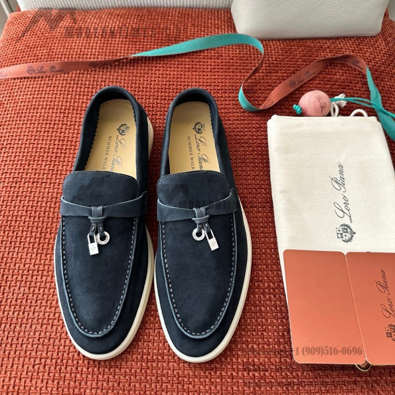 Loro Piana サマーチャームズ ウォーク ローファー FAE5444-W13O ブルーフローライト 女性用 コンフォートシューズ 正面ビュー
