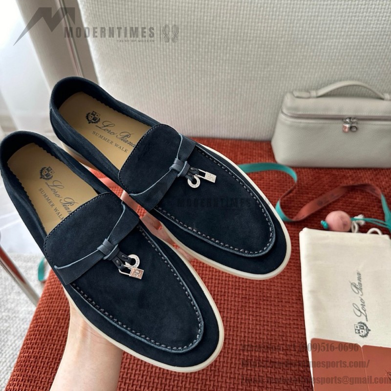 Loro Piana サマーチャームズ ウォーク ローファー FAE5444-W13O ブルーフローライト 女性用 コンフォートシューズ 正面ビュー