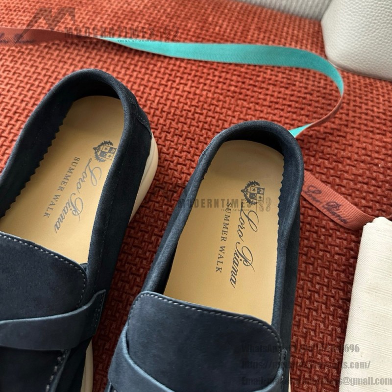 Loro Piana サマーチャームズ ウォーク ローファー FAE5444-W13O ブルーフローライト 女性用 コンフォートシューズ 正面ビュー