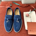 Loro Piana サマーチャームズ ウォーク ローファー FAE5444-W13O ブルーフローライト 女性用 コンフォートシューズ 正面ビュー