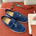 Loro Piana サマーチャームズ ウォーク ローファー FAE5444-W13O ブルーフローライト 女性用 コンフォートシューズ 正面ビュー
