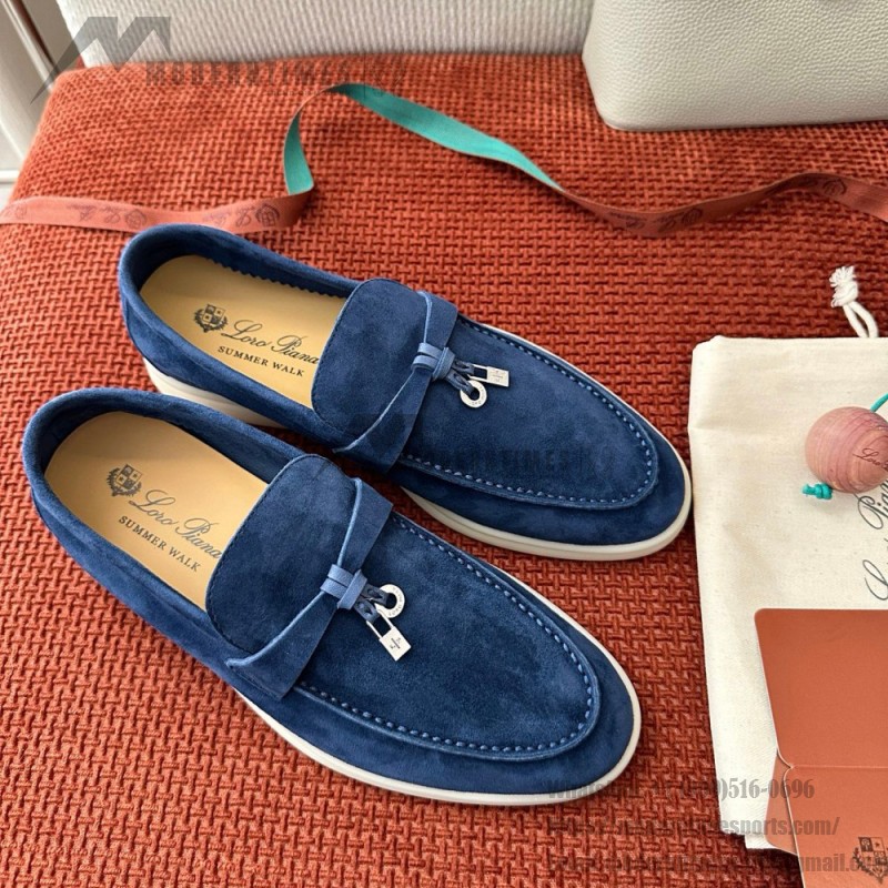 Loro Piana サマーチャームズ ウォーク ローファー FAE5444-W13O ブルーフローライト 女性用 コンフォートシューズ 正面ビュー