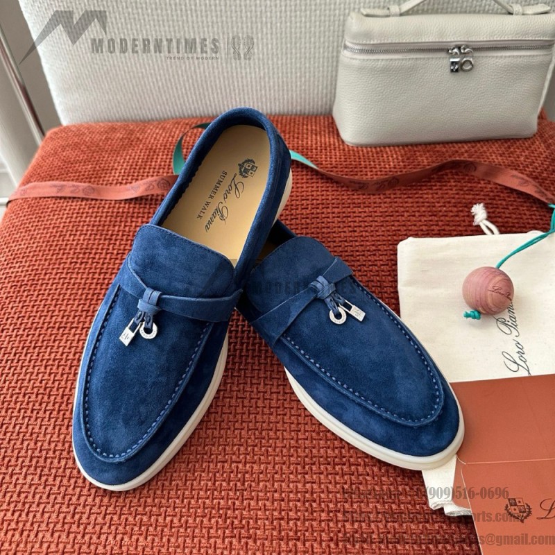 Loro Piana サマーチャームズ ウォーク ローファー FAE5444-W13O ブルーフローライト 女性用 コンフォートシューズ 正面ビュー